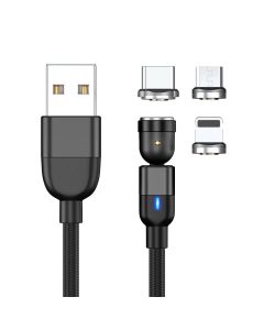 Magnetic Charging Cable 1-Pack [1 Meter] 360 Rotating Magnetic Phone Charger Cable with LED Light, 90 Angle Connector, Nylon-Braided Cords