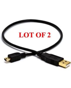 Pack of 2 USB 2.0 Male A to Mini B 5 PIN Gold Plated Data Cable  1.5FT Black