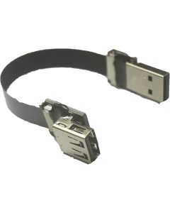 Permanent Short FPV Flat Slim Thin Ribbon FPC Cable Standard USB A Male Straight to Standard USB A Female USB A Receptacle USB Female Plug for sync and Charging Black (15CM)